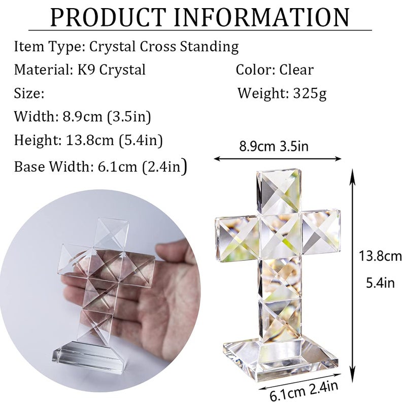 QFkris Crystal Cross Traditional Standing Cross On Base Clear 5'' Tall Glass Tabletop Cross Figurine Christian Decor for Women Man - Image 2